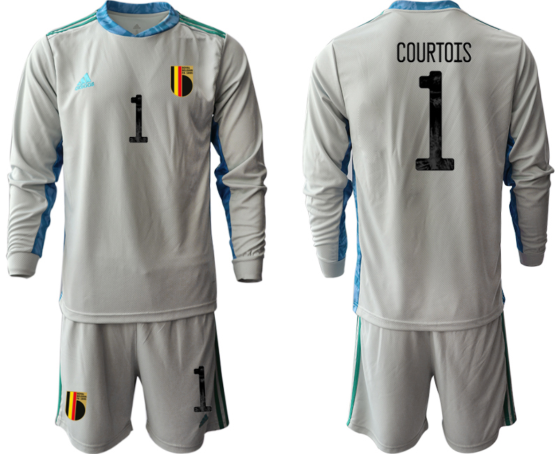 Men 2021 European Cup Belgium grey Long sleeve goalkeeper #1 Soccer Jersey